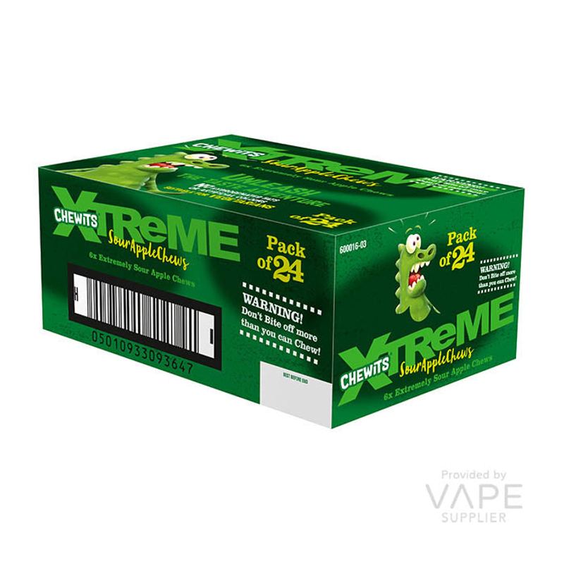 Chewits Xtreme Sour Apple Chews Stick Pack 24 x 34g